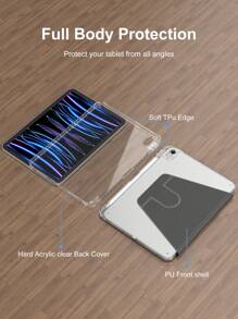 Rotating Case Compatible With Ipad 5th/6th/7th/8th/9th/10th/11th Gen, Mini 6th/7th Gen, Air 1st/2nd/3rd/4th/5th/11-In.(M2)/11-In.(M3)/13-In.(M2)/13-In.(M3) Gen, Pro 12.9-In. (3rd/4th/5th/6th Generation) With Built-In Apple Pencil Holder, 360 Degree Rotation Protective Stand Cover Clear Back, Auto Wake/Sleep-Acrylic Transparent And Black