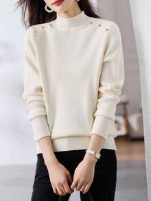 Women's Solid Color Turtleneck Pullover Sweater, Knit Long Sleeve Top For Autumn/Winter