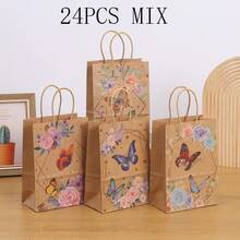8pcs/Set 21*15*8CM Kraft Paper Floral Print Gift Bags, Suitable For Birthday Party, Home Party Gifts Packaging, Decoration'