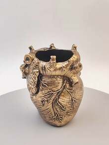 1 Stück gotisches herzförmiges Harz Vase, kreative Wohndekoration, vintage Stil Orgel Design Ornament, geeignet für Tischplatte und Wohnzimmer, enthält Vase und getrocknete Blume, ideales Geschenk