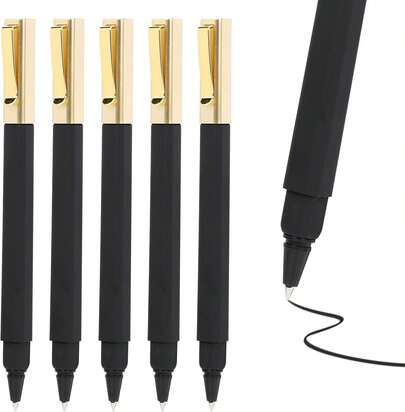 6 Pack Cap-Type Gel Pens Black 0.5mm Medium Point Gel Ink Pens Quick Drying Ballpoint Pen Smooth Writing Office School Supplies