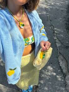 Senya Women's 3D Lemon Pattern V-Neck Long Sleeve Plus Size Knitted Cardigan, Baby Blue Romantic Daily, Holiday, Casual Loose Jumper Jacket, Valentine's Day, Dating Tops