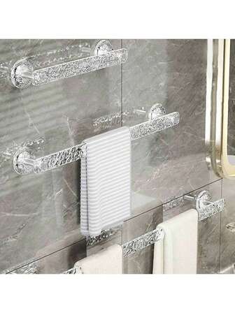 1pc High Viscosity Non Perforated Bathroom Towel Rack, Wall Mounted Transparent Water Ripple Design, Perfect For Home Organizing Bathroom Towel Clip