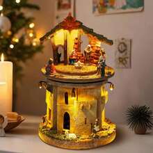 1件套动态圣诞村耶稣诞生场景装饰，展现圣家耶稣诞生，配有灯光、宗教音乐和可旋转的马槽人偶，适合室内节日基督教桌面装饰、家居装饰、圣诞装饰、房间装饰、冬季圣诞装饰、圣诞礼物等。 - 彩色 - 查看 8