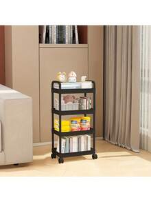 这款三层/四层白色/黑色塑料推车带轮子，适用于厨房、浴室、卧室——多功能便携式储物推车，适用于家庭办公室和起居空间，无金属部件，轻巧坚固，易于在任何地面上移动，节省空间的落地式书架式收纳架，多功能移动置物架，可用于存放玩具、书籍、美容用品、食品储藏室必需品、清洁用品、爱好配件等，现代简约风格装饰 - 彩色 - 查看 7