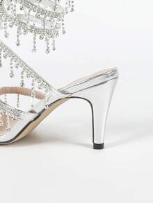 Giày cao gót đế xuồng cho nữ, thời trang tối giản, quai ngang đính đá Rhinestone, mũi tròn, phù hợp cho mùa hè và mùa thu - Bạc - Xem 9