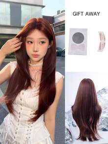 alicegarden 额头蕾丝 4 * 1，额头蕾丝直发假发，红色 28 英寸日常自然半编织，自然日常使用逼真假发 - 紅色 - 查看 8