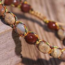 1 pieza Brazalete ajustable de piedra Shoushan natural de estilo bohemio vintage con hilo de colores, adecuado para uso diario en todas las estaciones, ideal como regalo