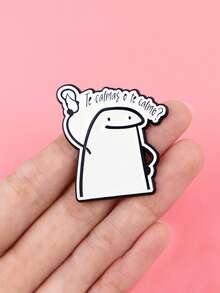 1pc Funny Spanish Proverb Enamel Brooch, Sad Figure Brooch, Pine Tree Pattern Lapel Pin, Badge, Clothing Accessory, Fashion Jewelry, Friend Gift - Black and White - View 5