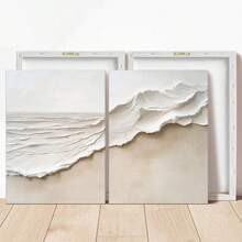 2 pièces par set, art mural sur canevas avec cadre, peinture sur canevas de vague, art mural Wabi-Sabi aux tons neutres, décoration thème océan, décoration moderne pour la maison, décoration de chambre, décoration de dortoir, décoration de chambre à coucher, décoration de salle de bain, décoration de salon, décoration de couloir. - Multicolore - Voir 4