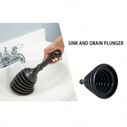 Plunger | Compact Sturdy Sink And Drain Plunger | Fits Kitchen Sinks, Bathroom Sinks, Showers And Bathtubs, Large Corrugated Pipe For Commercial And Residential Use, Drain Unclogging