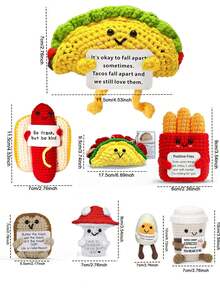 Handmade Penguin Gift, Funny Crocheted Penguin Pendant, Stress Relief Shark, Creative Crocheted Bee/Corn Ring Inspirational Decor Ornaments, Desk Decor, Motivational Card Included, Copper Keychain Pendant, Desk Decor Potted Plant, Vegetable, Positive Gift - Food Series - View 5