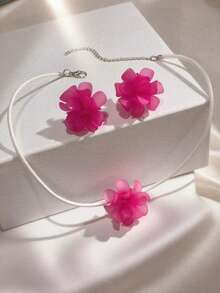 1 Pair Women's Colorful Woven Floral 3D-Shape Stud Earrings, Jewelry Gift - Hot Pink - View 11