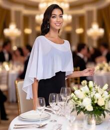 Sheer Shawls And Wraps Evening Dresses Chiffon Capes Women Soft Wedding Cover Up - White - View 2