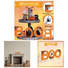 Boo Signs Halloween Table Decorations Indoor, 3PCs Cute Wooden Halloween Decor With Spiderwebs, Happy Boo Day Decoration Sign Home Office Mantel Shelf Tiered Tray Centerpiece - 噓 - 查看 2