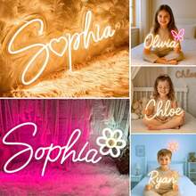 Pink Custom Neon Sign, Neon Name Signs Personalized For Kid Rooms, LED Name Neon Light For Wedding, Bedroom Wall Decor, Customized Shop Signs Business Sign - 彩色 - 查看 3