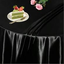 1pc Satin Round Solid Color Tablecloth, Suitable For Wedding Party Dining Banquet - Black - View 14