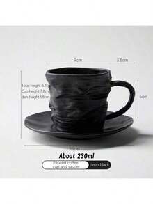 1 Set Ceașcă de cafea și farfurioară de înaltă calitate cu design plisat, Cană ceramică creativă, Ceașcă de cafea și farfurioară de nișă rafinată, Model european de piatră, Cană ceramică de uz casnic, Ceașcă ceramică luxoasă alb-negru, De înaltă calitate, Potrivită pentru birou, restaurant, cafenea, sufragerie, acasă, Poate fi oferită și ca dar de sărbători prietenilor sau familiei, Cadou de Crăciun