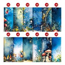 12 Stücke blaue Märchenwald Serie Sammelalbum Papier - Pilze, Feenhäuser Muster ästhetisches Bastelpapier für Junk Journals, Collagen, Kartenherstellung & DIY Bastel Projekte