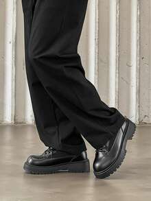 复古圆头厚底男士正装鞋，系带英伦风格男士正装鞋，派对婚礼时尚休闲皮鞋 - 黑色 - 查看 3