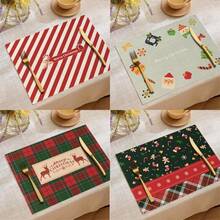 1PC Christmas Linen Table Mat Anti Slip And Heat-Insulating Holiday Decoration Tableware Mat Essential For Christmas Table Decoration