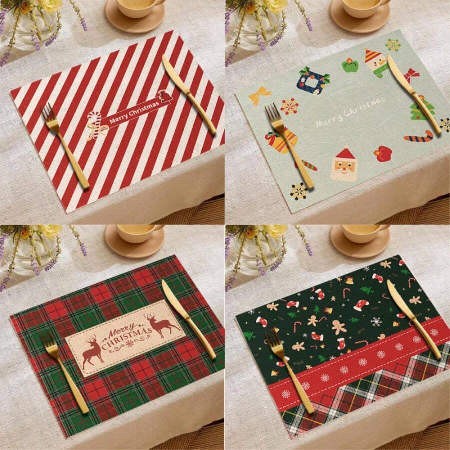 1PC Christmas Linen Table Mat Anti Slip And Heat-Insulating Holiday Decoration Tableware Mat Essential For Christmas Table Decoration