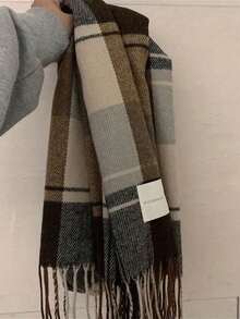 1 Stück eleganter & bequemer karierter Herren-Schal, warm für Herbst/Winter, modisches Quasten-Strick-Accessoire, ideales Geschenk für ihn