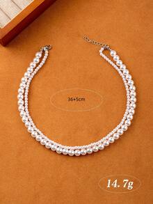 1pc Double Layer Pearl Choker Necklace, Elegant French Style Faux Pearl Wrap Around Necklace For Women, Lightweight Luxury Necklace Suitable For Work, Outdoor, Date Occasions - White - View 3