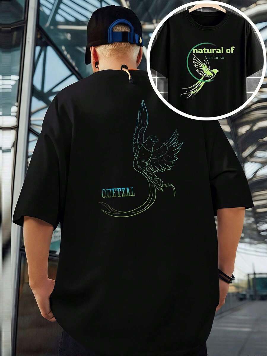 Maglietta con stampa di uccello Quetzal, 220 g/m², girocollo in puro cotone, casual, alla moda, stampata su entrambi i lati, da uomo (1 pezzo)