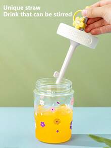 1 cană de plastic de mare capacitate cu capac și pai, cană de apă cu margarete minimaliste drăguțe, cană de cafea rece în stil pădure cu pai, potrivită pentru femei, adolescente, fete pentru acasă, birou, școală, călătorii - Galben - Vizualizare 5