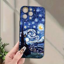 Funda de Teléfono con Patrón de Luz Estelar Mate Ojo de Ángel Compatible con iPhone 17 Air/16/15/14/13/12/11 Pro Max 14/15 Plus 12/13 Mini, Adecuada para Hombres y Mujeres, Simple y Personalizada, Protección a Prueba de Golpes - Negro - Ver 7