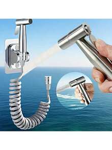304 Stainless Steel Handheld Toilet Bidet Sprayer Set, Wall Mounted - Includes 118.11 Inch Retractable Hose And Bracket / Toilet Cleaning Sprayer | Pressurized Spray Gun Toilet Feminine Wash, Small Nozzle Toilet Flushing Spray Head