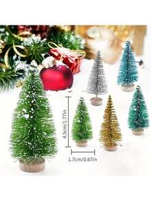 12pcs Mini Artificial Christmas Cedar Trees, Multicolor Options Including Blue, Light Green, Green, White, Gold And Silver, Suitable For Holiday, Home, Office And Garden Decoration. - Multicolor - View 2