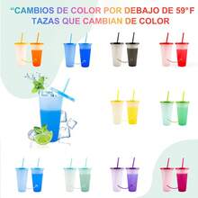 10 pcs, Tazas mágicas reutilizables de 710 ML con tapas y pajitas a prueba de fugas, tazas de decoloración reutilizables, adecuadas para bebidas frías, bebidas heladas, divertidas y prácticas, muy adecuadas para fiestas, picnics, celebraciones y fiestas de verano - Amarillo - Ver 3