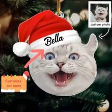 1PC Customized Photo Christmas Ornament – Personalized Acrylic Pet Commemorative Pendant With Your Dog Or Cat's Face And Custom Name; Lightweight, Easy-To-Hang Keepsake And The Perfect Christmas Gift For Pet Enthusiasts,Christmas Gift Supplies - Multicolor - View 2