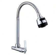 Grifo ajustable - Grifo de lavabo flexible giratorio, superficie cromada, adecuado para cocina y baño modernos, de granja o industriales, de múltiples funciones, diseño de metal de moda, núcleo de válvula, instalación DIY