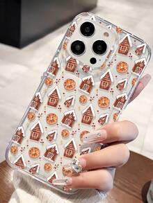 1 Stück modisches & weihnachtliches Lebkuchenhaus & Orangenscheiben Muster transparente TPU Stoßdämpfende Handyhülle kompatibel mit iPhone 16/16Pro/16Plus/15/15ProMax/15Pro/11/12/13/14ProMax/12Mini/13Mini/11Pro/11ProMax/12Pro/12ProMax/13Pro/13ProMax/14Pro/14ProMax, weiches Etui mit Premium-Haptik