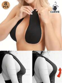 4片/2片装隐形提拉文胸贴片，无肩带，米色/咖啡色/黑色，适合B-E杯，提拉胸部粘性文胸垫，无纺布文胸贴纸 - 彩色 - 查看 4