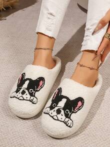 Adorables chaussons de maison à motif de chien brodé, chaussons mous et confortables avec semelle antidérapante, convenant pour l'hiver