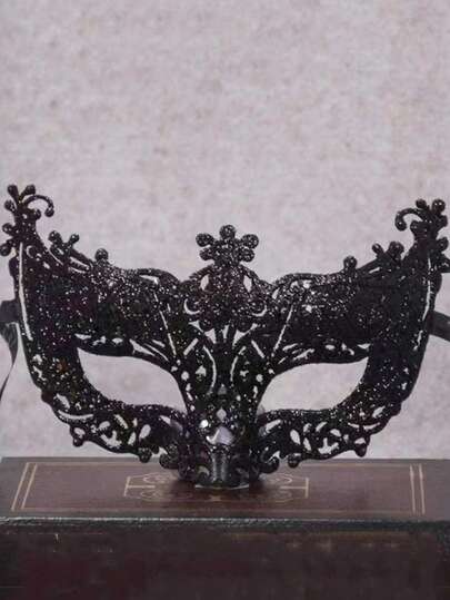 1 件复古蕾丝黑色平顶金粉威尼斯花卉万圣节化妆舞会服装面具、面罩、眼罩