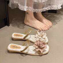 Sandales plates bohèmes en PVC et synthétique avec appliqués, convenant pour la plage et l'extérieur, à double port, pour l'été