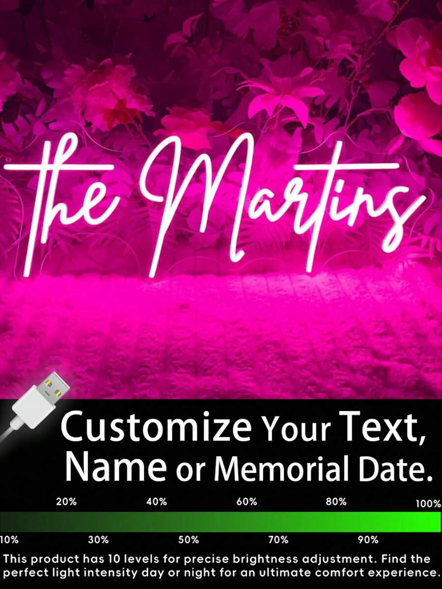 Pink Custom Neon Sign, Neon Name Signs Personalized For Kid Rooms, LED Name Neon Light For Wedding, Bedroom Wall Decor, Customized Shop Signs Business Sign - 彩色 - 查看 1