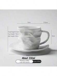 1 Set Ceașcă de cafea și farfurioară de înaltă calitate cu design plisat, Cană ceramică creativă, Ceașcă de cafea și farfurioară de nișă rafinată, Model european de piatră, Cană ceramică de uz casnic, Ceașcă ceramică luxoasă alb-negru, De înaltă calitate, Potrivită pentru birou, restaurant, cafenea, sufragerie, acasă, Poate fi oferită și ca dar de sărbători prietenilor sau familiei, Cadou de Crăciun