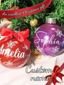 1pc Personalized Glitter Christmas Ball Ornament With Snowflake, Custom Name/Surname Christmas Decoration Gift - Multicolor - View 1