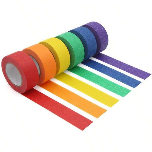 6 قطع شريط لاصق ملون زاهي للفنون والحرف اليدوية - شريط ورقي سهل التمزيق مثالي للتسمية والمشاريع، غير مقاوم للماء، يلتصق بالبلاستيك والخشب والزجاج، مثالي للفنون والحرف اليدوية والتسمية ومشاريع DIY، شريط لاصق للتزيين | شريط لاصق سهل التمزيق | شريط لاصق للطلاء