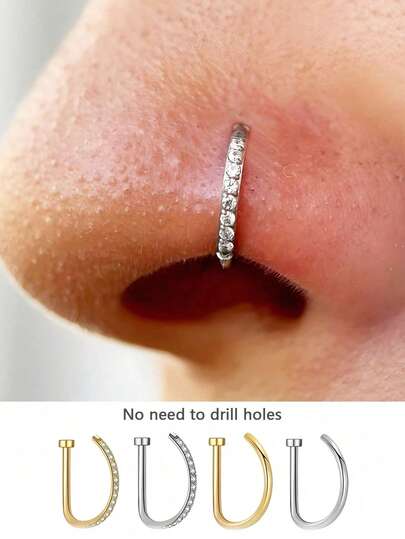 1 pieza Anillo de nariz falso de mujer y hombre, estilo punk de oro de 14K en forma de D, anillo de nariz sin perforación de metal delgado de un solo lado, clip de septum de acero inoxidable para joyería corporal, adecuado para uso diario, fiesta, vacaciones, traje de baño, tomar el sol, bar, baile, San Valentín, Halloween, Navidad