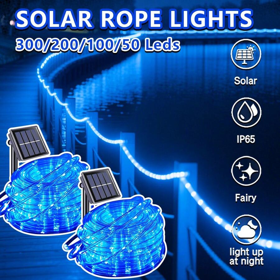 Solar Rope Lights,  LED Solar String Lights, 8 Modes Waterproof Solar Powered Outdoor Light, Flexible Clear Tube Light For Garden Backyard Patio Deck Pool Tree Decor