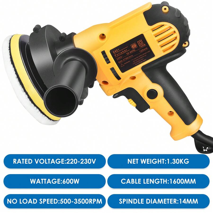 Pulidora eléctrica de 125 mm, 700 W, con almohadilla extraíble para pulir coches, madera, metal y muebles. - Enchufe EU Tipo C(220-240V) - Ver 1