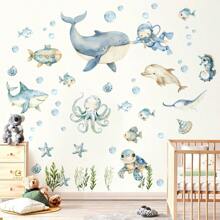 Kids Wall Stickers Cartoon Ocean Animals Educational Back To School Children's Room Decor Bathroom Home Decoration