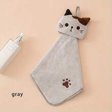 1 Super Soft Coral Fleece Cute Hand Towel, Cat Towel, Household Absorbent Kitchen Towel, Lazy Dish Towel, Bathroom Accessories